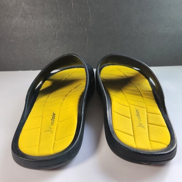 Rider Bay Slip On Slide Sandals Mens 8 Womens 9.5 Black Yellow Rubber Brazil - Picture 3 of 12
